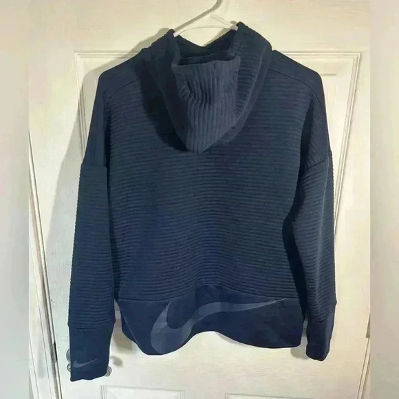 Nike navy blue ribbed hoodie sweatshirt dri-fit. Size Small, drawstring. - Picture 5 of 9